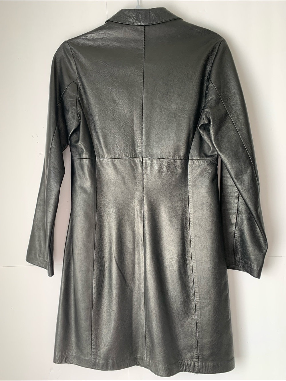 Extro Women Leather Long Coat Pockets Black Made in Italy Size S - Picture 3 of 9